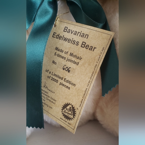 Vintage "Rare" Limited Edition Hermann Bavarian Edelweiss Mohair Teddy Bear #606 - Picture 8 of 16